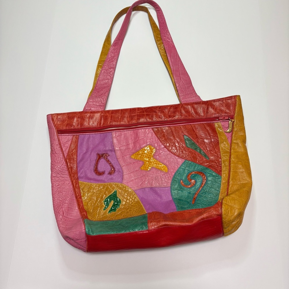 Vintage Sharif Colorful Tote Bag. Large Shoulder Bag Colorful Patchwork Tote Bag